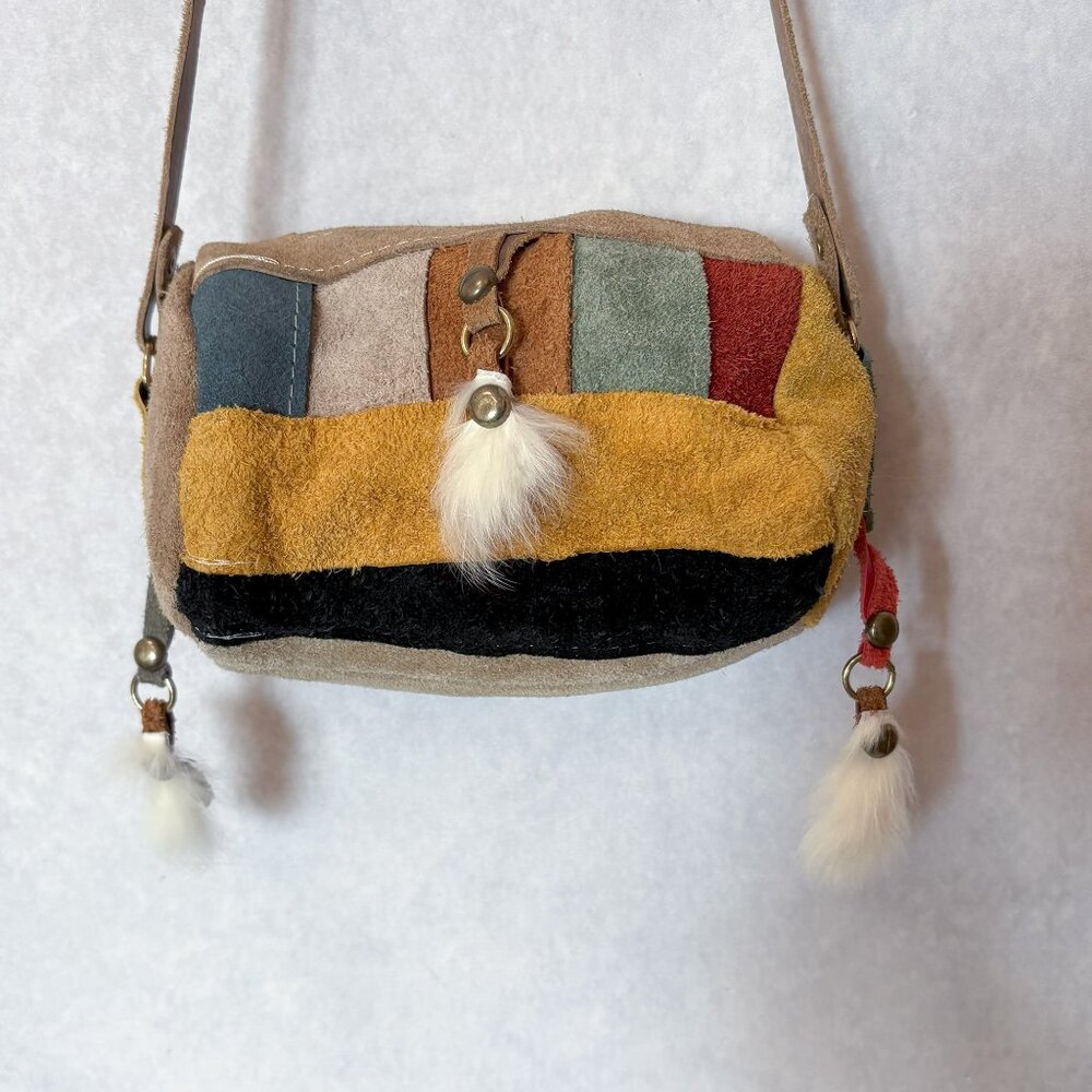 Native American Suege Leather Patchwork Purse Fur… - image 4